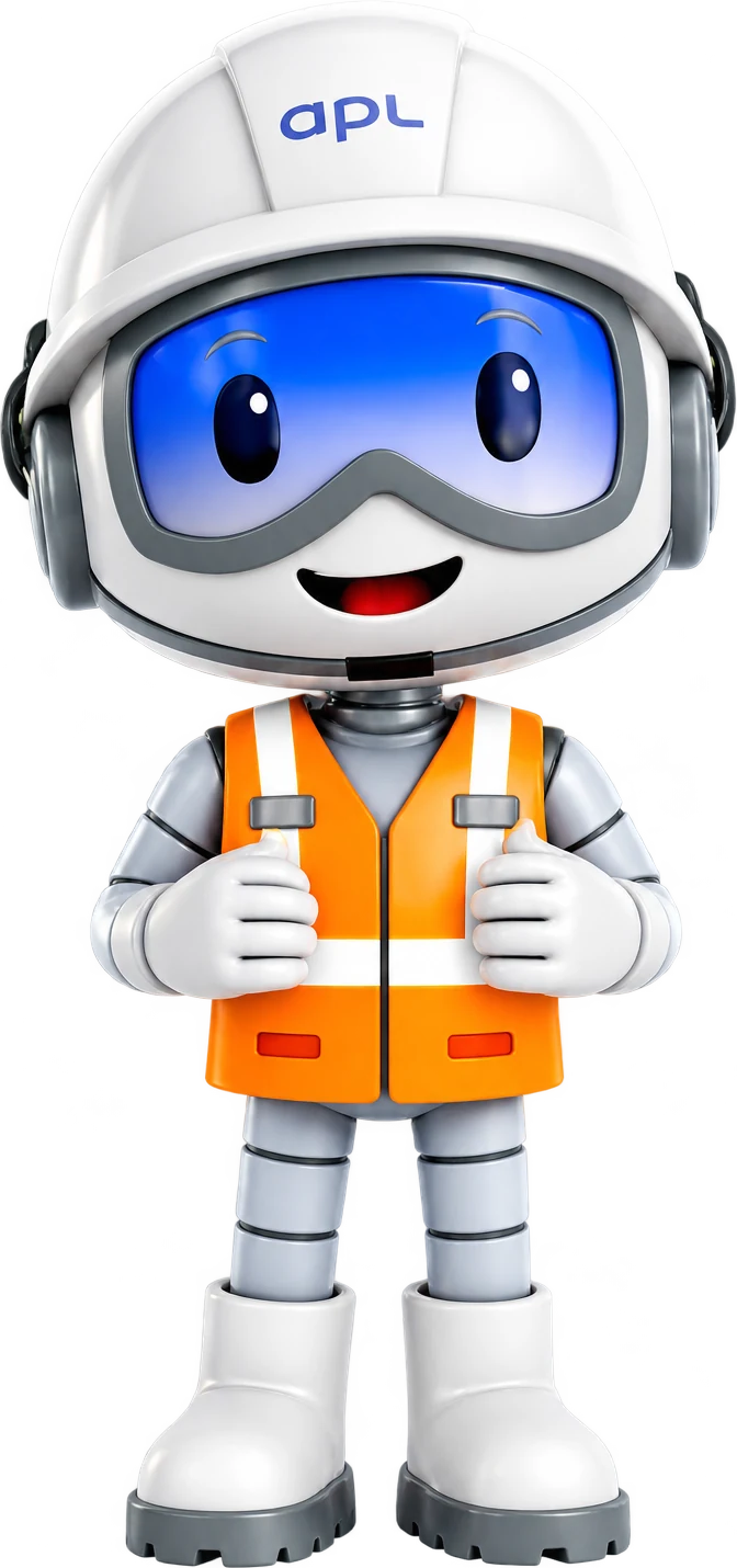 Mascota 3D con casco de obra y chaleco reflectante